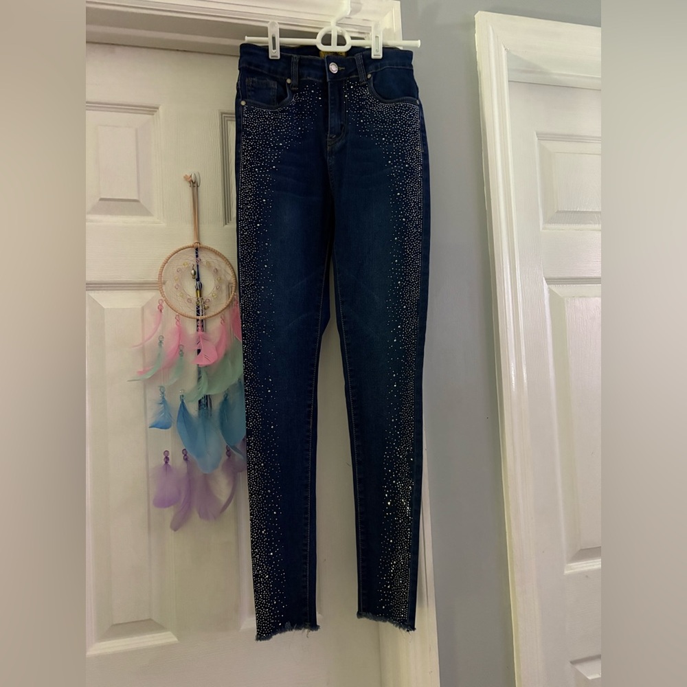 Slim Fit Dark Blue Skinny Jeans with Sparkle Detailing